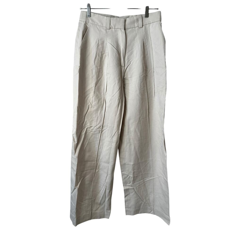 & Other Stories New Womens Pleated Front Wide Leg Pants Cream 4 Minimalist